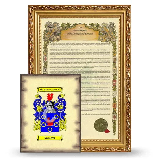 Van-dyk Framed History and Coat of Arms Print - Gold