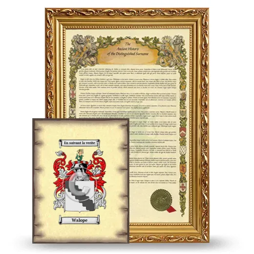 Walope Framed History and Coat of Arms Print - Gold
