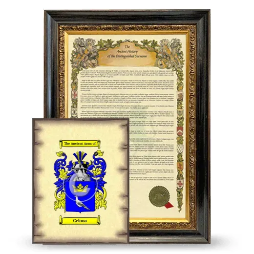 Celona Framed History and Coat of Arms Print - Heirloom