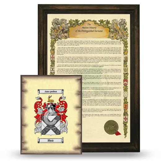 Blair Framed History and Coat of Arms Print - Brown