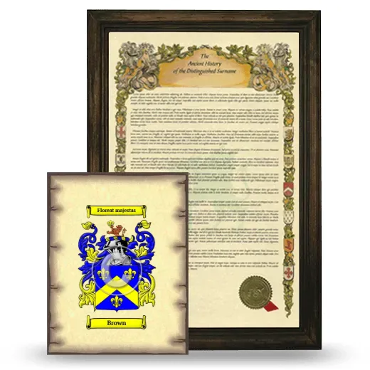 Brown Framed History and Coat of Arms Print - Brown