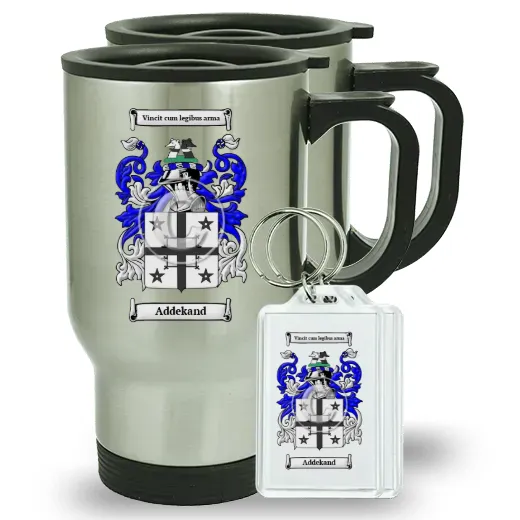 Addekand Pair of Travel Mugs and pair of Keychains