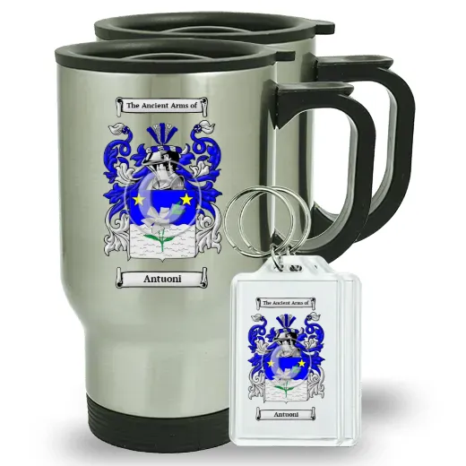 Antuoni Pair of Travel Mugs and pair of Keychains