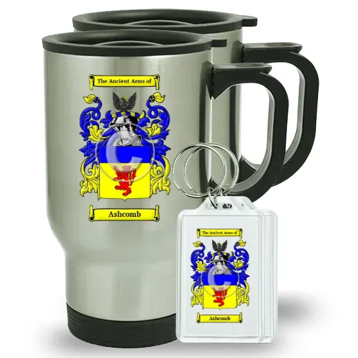 Ashcomb Pair of Travel Mugs and pair of Keychains