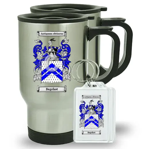Bagehot Pair of Travel Mugs and pair of Keychains