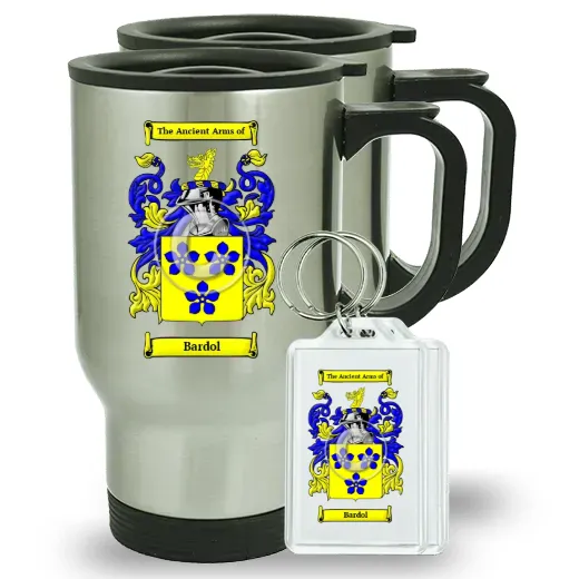 Bardol Pair of Travel Mugs and pair of Keychains