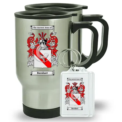 Barnhart Pair of Travel Mugs and pair of Keychains