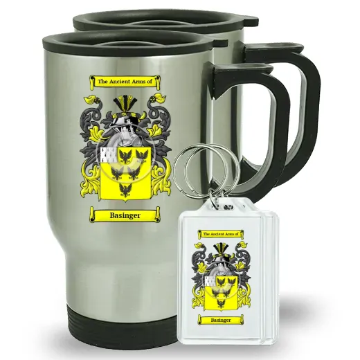 Basinger Pair of Travel Mugs and pair of Keychains