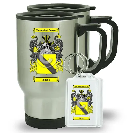 Basso Pair of Travel Mugs and pair of Keychains