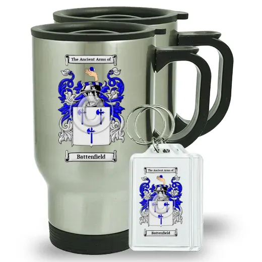 Battenfield Pair of Travel Mugs and pair of Keychains