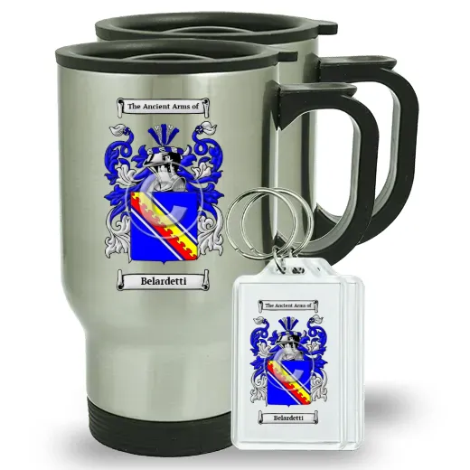 Belardetti Pair of Travel Mugs and pair of Keychains