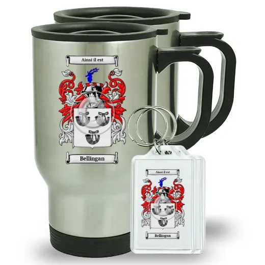 Bellingan Pair of Travel Mugs and pair of Keychains