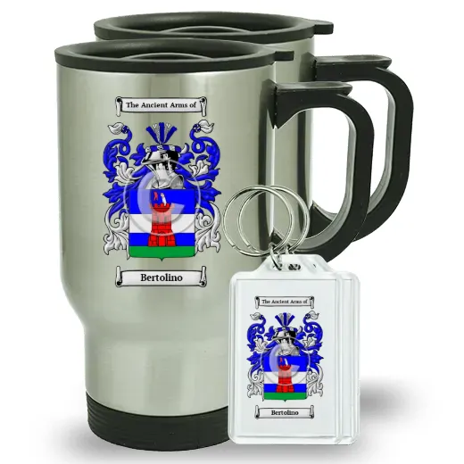 Bertolino Pair of Travel Mugs and pair of Keychains