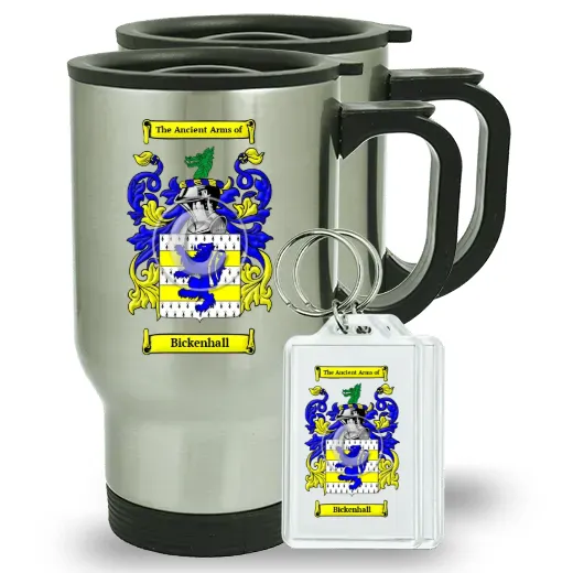 Bickenhall Pair of Travel Mugs and pair of Keychains