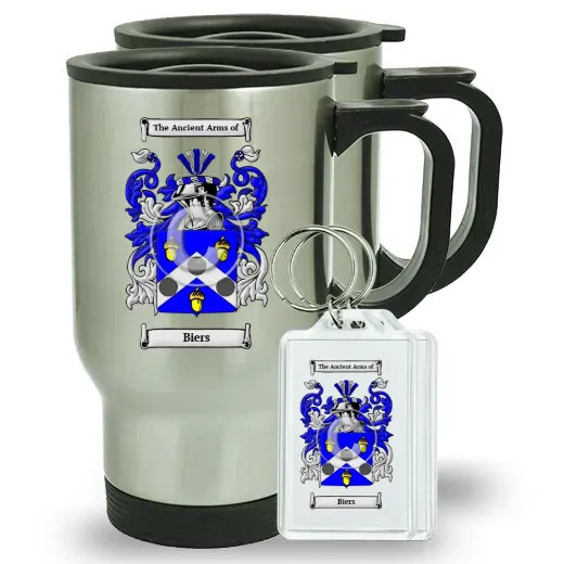 Biers Pair of Travel Mugs and pair of Keychains