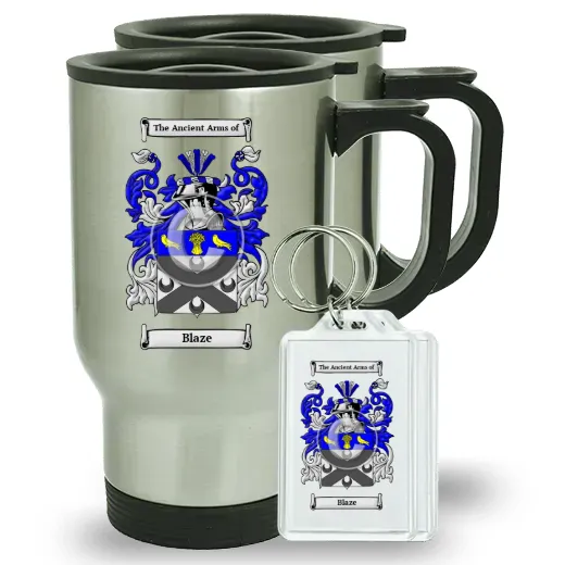 Blaze Pair of Travel Mugs and pair of Keychains