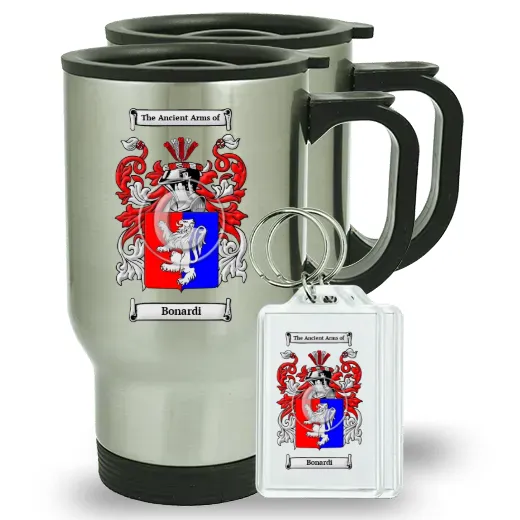 Bonardi Pair of Travel Mugs and pair of Keychains