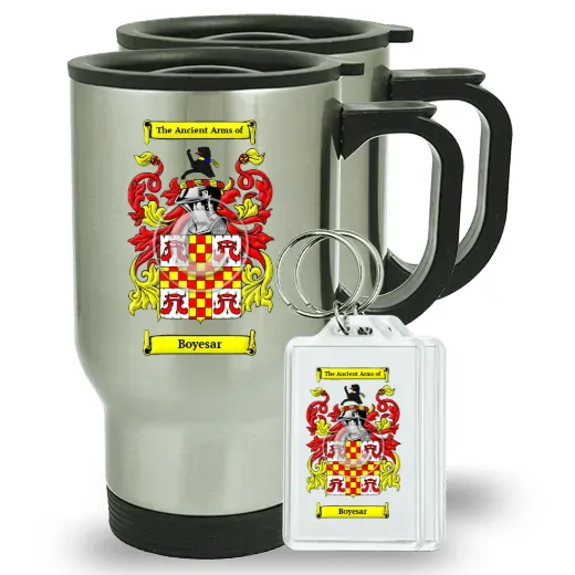 Boyesar Pair of Travel Mugs and pair of Keychains