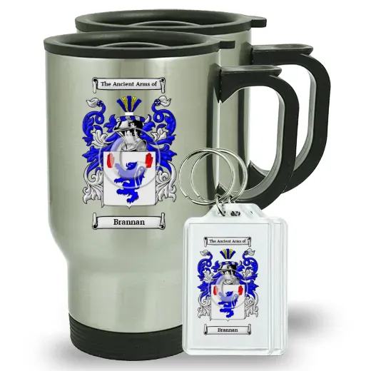 Brannan Pair of Travel Mugs and pair of Keychains