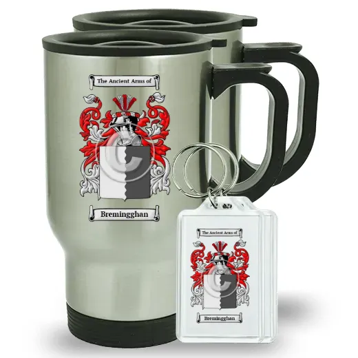 Bremingghan Pair of Travel Mugs and pair of Keychains