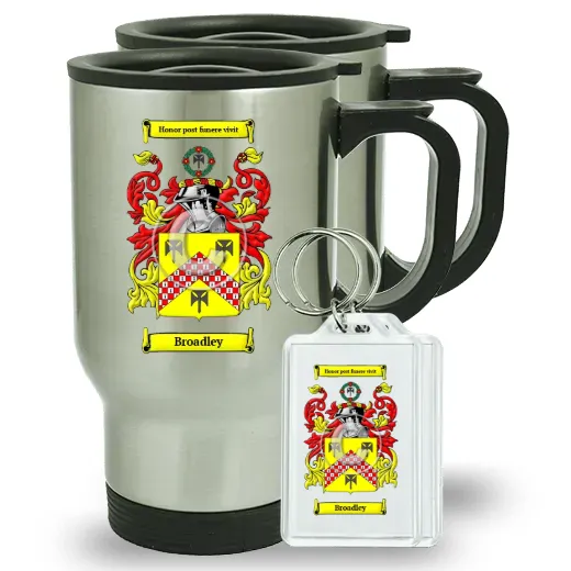 Broadley Pair of Travel Mugs and pair of Keychains