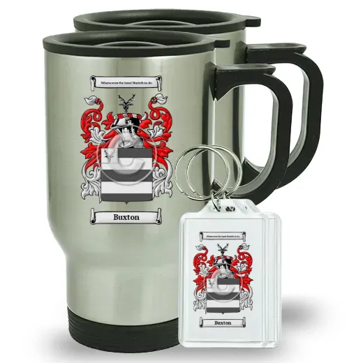Buxton Pair of Travel Mugs and pair of Keychains