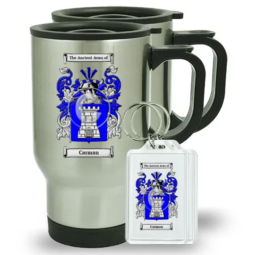Carman Pair of Travel Mugs and pair of Keychains
