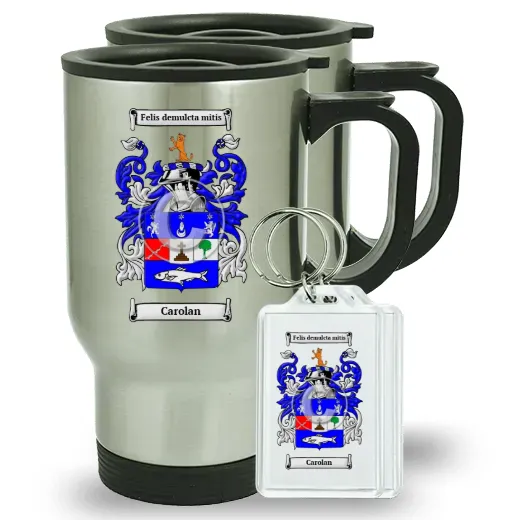 Carolan Pair of Travel Mugs and pair of Keychains