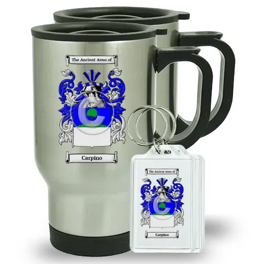 Carpino Pair of Travel Mugs and pair of Keychains