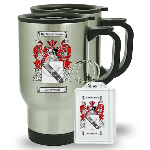 Cattsword Pair of Travel Mugs and pair of Keychains