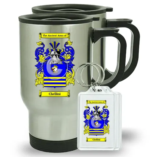 Chellini Pair of Travel Mugs and pair of Keychains