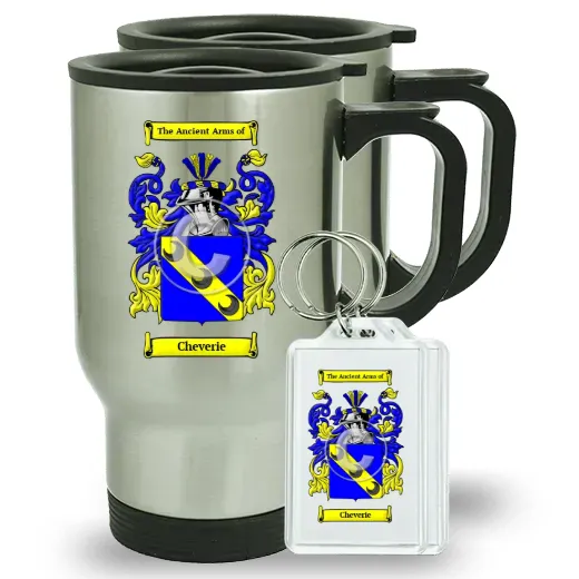 Cheverie Pair of Travel Mugs and pair of Keychains