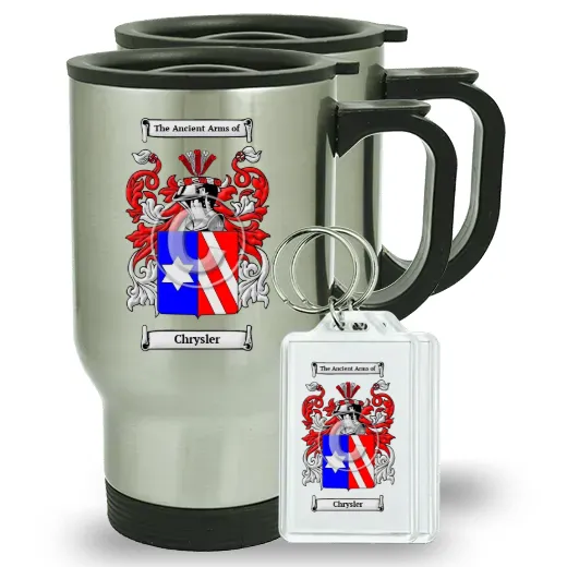 Chrysler Pair of Travel Mugs and pair of Keychains