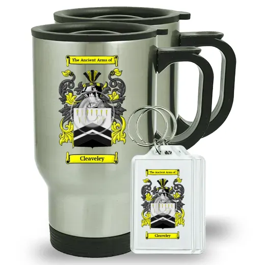 Cleaveley Pair of Travel Mugs and pair of Keychains