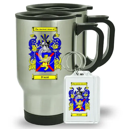 D'azzi Pair of Travel Mugs and pair of Keychains