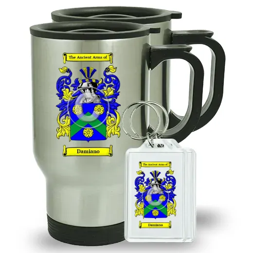 Damiano Pair of Travel Mugs and pair of Keychains