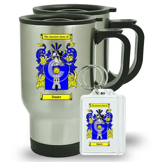 Dante Pair of Travel Mugs and pair of Keychains