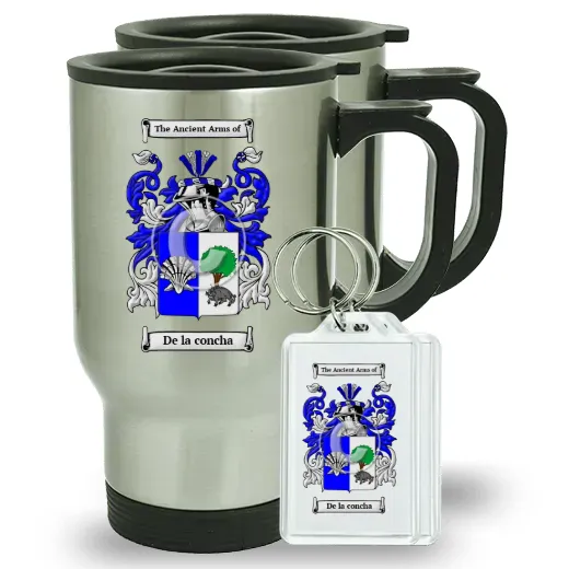 De la concha Pair of Travel Mugs and pair of Keychains