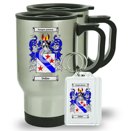 Dolise Pair of Travel Mugs and pair of Keychains