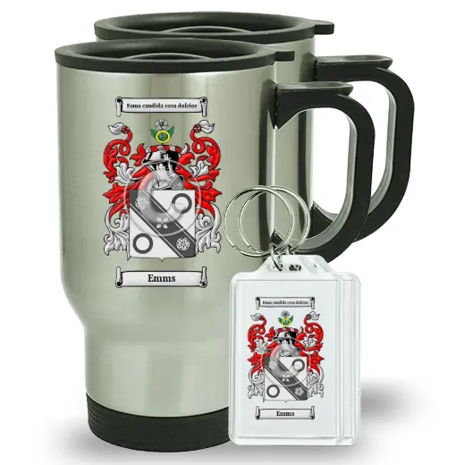 Emms Pair of Travel Mugs and pair of Keychains