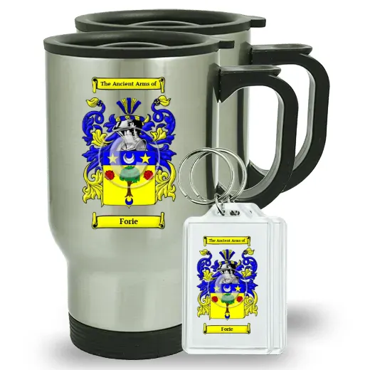 Forie Pair of Travel Mugs and pair of Keychains