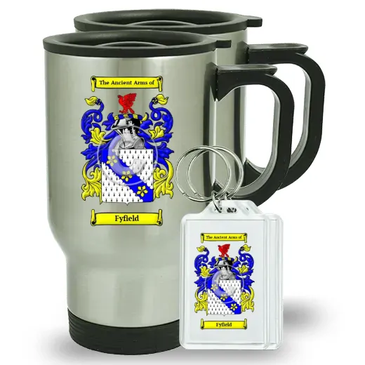 Fyfield Pair of Travel Mugs and pair of Keychains