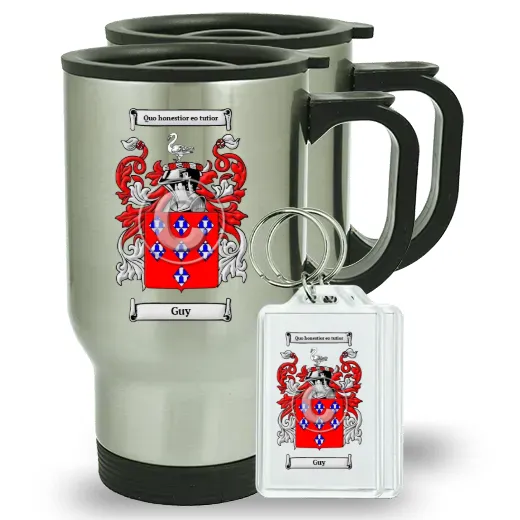 Guy Pair of Travel Mugs and pair of Keychains