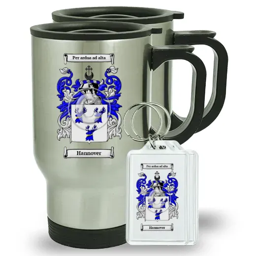 Hannover Pair of Travel Mugs and pair of Keychains