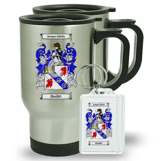 Hazlitt Pair of Travel Mugs and pair of Keychains