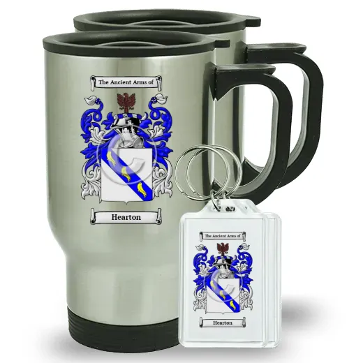 Hearton Pair of Travel Mugs and pair of Keychains