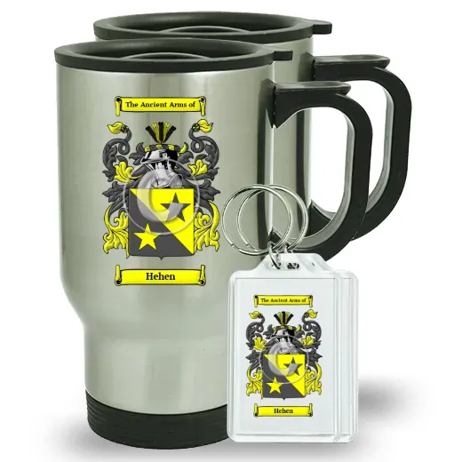 Hehen Pair of Travel Mugs and pair of Keychains