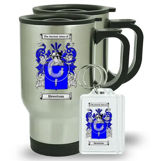 Hewetson Pair of Travel Mugs and pair of Keychains