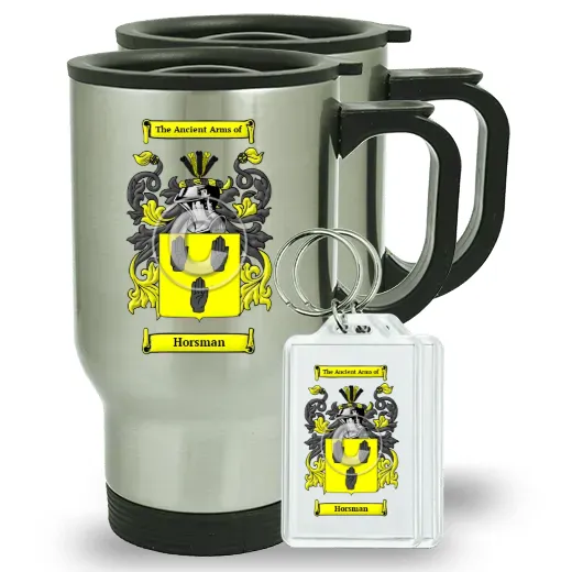 Horsman Pair of Travel Mugs and pair of Keychains