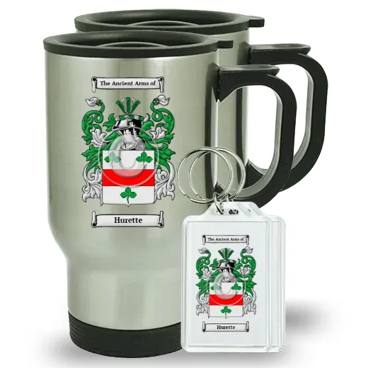 Hurette Pair of Travel Mugs and pair of Keychains